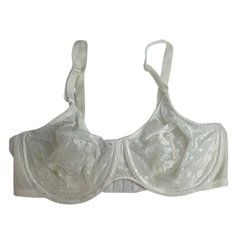 Vintage Bali Size 34D Bra‎ Unlined Underwired Lace Sheer 3848 White Balconette